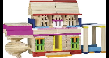 VIGA houten bouwstenen, afm 10 cm, diverse kleuren, 250 onderdelen/ 1 doos