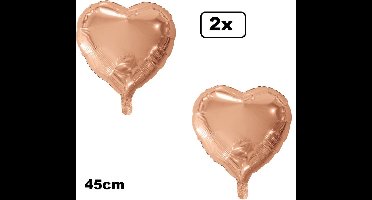 2x Folieballon Hart rosegoud (45 cm) - trouwen huwelijk bruid hartjes ballon feest festival liefde white