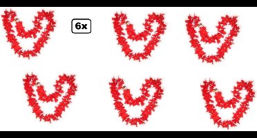 6x Hawai krans rood - Tropical hawaii thema feest festival fun beach party
