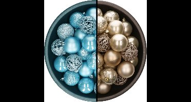 Decoris kerstballen - 74x st - champagne en ijsblauw - 6 cm - kunststof