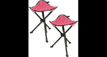 Redcliffs Opvouwbaar krukje - 2x - driepoot - camping/outdoor - rood - D34 x H40 cm