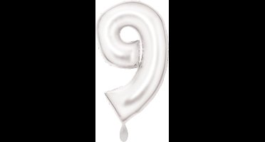 Folieballon 86cm cijfer 9 Silk White