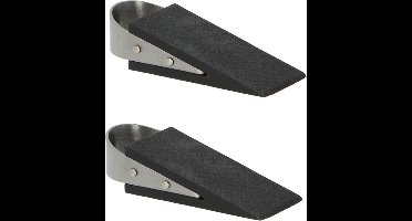 Esschert deurstopper/deurwig - 2x - rvs/rubber - zwart - anti-slip - 12 x 5 x 3 cm