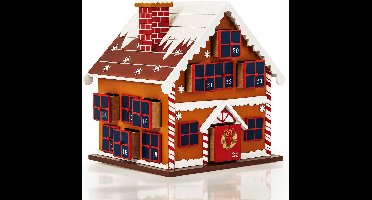 Spielwerk Adventskalender Winterhuisje - 24 Deuren Hout 45x45x7 - Bruin