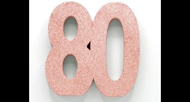 Tafeldecoratie verjaardag 80 rosegoud.