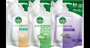 Dettol - 3x Dettol Refill Hydrating Aloe Vera 500ML - 1 x Dettol Refill Sensitive 500ML - 1x Dettol Refill Relaxing Lavender 500ML - Voordeelpakket