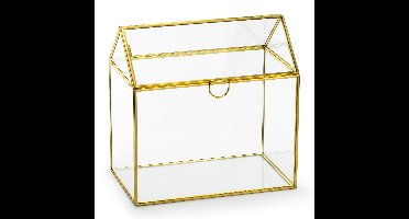 PartyDeco Sieradenbox/juwelenkistje - goud - glas - Sieradendoos - Juwelendoos 13 x 21 cm