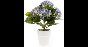 Kunstplant Hortensia - blauw - in pot - 37 cm - Kamerplant