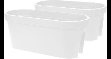 Pro Garden Balkon plantenpot/bloempot - Set van 2x stuks - wit - 60 x 25 cm - ovaal - kunststof - Reling/schutting/hangende bloempotten