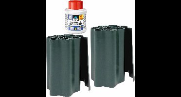 2x stuks Kunststof grasranden / borderranden groen 9 m x 25 cm inclusief Bison PVC lijm