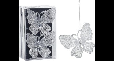 Christmas Decoration kersthangers vlinders 4x-transparant glitter 15cm