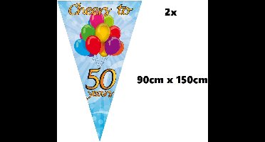2x Mega puntvlag cheers to 50 years hoogte 150 cm - Abraham Sarah festival feest vlag