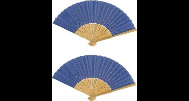 Spaanse handwaaier - 4x - special colours - staalblauw - bamboe/papier - 21 cm