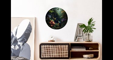 WallCircle - Muurstickers - Behangcirkel - Bloemen - Planten - Jungle - Vogels - 30x30 cm - Muurcirkel - Zelfklevend - Ronde Behangsticker