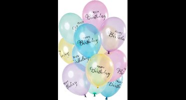 Folat - Ballonnen 'Happy Birthday' Pastel Transparant 30cm - 12 stuks