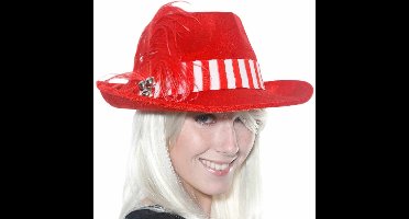 Folat - Hoed Fedora rood - Carnaval - Carnaval kostuum - Carnaval accessoires