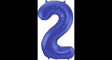 Folat - Folieballon Cijfer 2 Blauw Metallic Mat - 86 cm