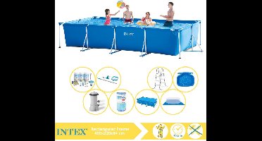 Intex Rectangular Frame Zwembad - Opzetzwembad - 450x220x84 cm - Inclusief Solarzeil, Onderhoudspakket, Zwembadpomp, Filter, Grondzeil, Onderhoudsset, Trap en Voetenbad