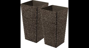 Prosperplast Plantenpot/bloempot - 2x - buiten - kunststof - donkerbruin - Eco wood look - D34 x H66 cm