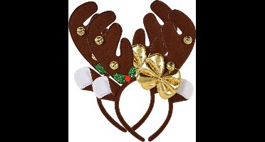 Christmas Decoration kerst diadeem/haarband - 2x -rendier gewei strik- donkerbruin