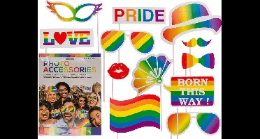 Foto props setje van 12x stuks - Gay Pride/Regenboog thema kleuren - Verkleed artikelen
