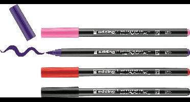 edding 4200 porselein stiften - zwart, rood, violet, roze - 4 pennen - penseelpunt 1-4mm - viltstift voor het schilderen en decoreren van keramiek porselein - vaatwasmachinebestendig, lichtechte inkt, sneldrogend