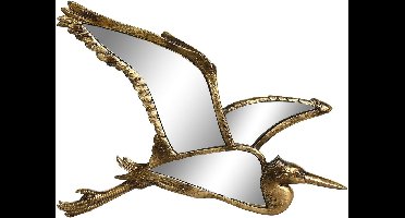 Wand decoratie spiegel ornament - vogel/reiger - goud - polyresin/glas - L35 x H26 cm