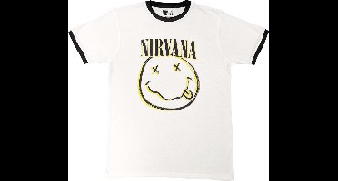 Nirvana - Double Happy Face Heren T-shirt - S - Wit