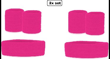 2x Set Zweetbandjes set neon roze 3-dlg - Sport thema feest festival fun party zweet band