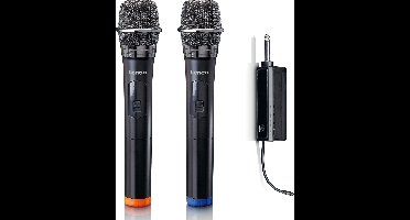 Lenco Microfoon Draadloos - MCW-020BK - Set van 2 Draadloze Microfoons met 6,3 mm ontvanger - Plug & Play - Zwart