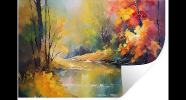 Muurstickers - Sticker Folie - Landschap - Olieverf - Rivier - Kleurrijk - 30x20 cm - Plakfolie - Muurstickers Kinderkamer - Zelfklevend Behang - Zelfklevend behangpapier - Stickerfolie