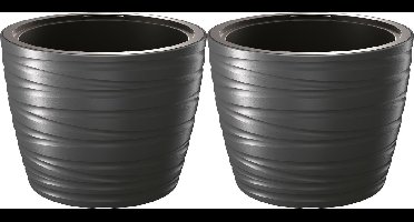 Prosperplast Plantenpot/bloempot Amazing - 2x - buiten/binnen - kunststof - antraciet - D47 x H35 cm - met binnenpot