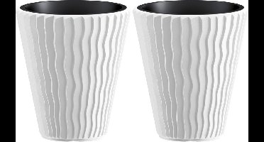 Prosperplast Plantenpot/bloempot Sand Waves - 2x - buiten/binnen - kunststof - wit - D35 x H38 cm - met binnenpot