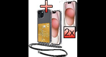 Hoes Geschikt voor iPhone 13 Mini Hoesje Pasjeshouder Cover Met Koord Shock Proof Case Siliconen Hoes Met Telefoonkoord en Kaarthouder Met 2x Screenprotector - Transparant