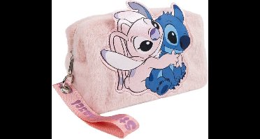 Reistasje, Toilet- Cosmetica-tasje - Pluche - Lilo & Stitch 'Stitch and Angel' - Disney (10x17,5x9 cm)