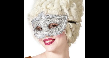 Atosa Verkleed gezichtsmasker Venetiaans - zilver glitters - volwassenen - Carnaval/gemaskerd bal - oogmaskers