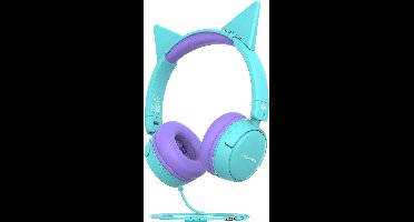 ProMate® Bekabelde Kinderhoofdtelefoon, Premium Afneembare Kattenoor Kinderheadset met Microfoon, 85dB tot 95dB Geluidsregeling, AUX Deelpoort en Zachte Oorkussens, voor Smartphones, Laptops, Mp3-speler, Jewel Aqua