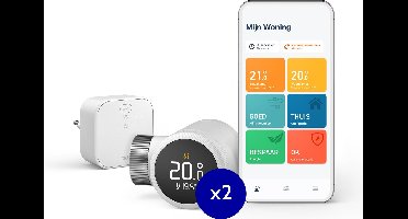 tado° Slimme Radiatorknop X Bundel - Starterskit - Slimme Thermostaatknop - incl. Matter Bridge - 2 Radiatorknoppen - werkt met Google Home, Alexa & Apple Homekit - Zwart/Wit