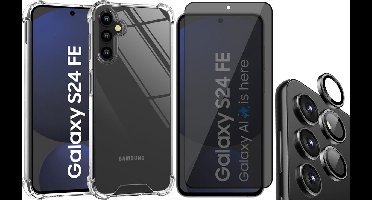 Hoesje geschikt voor Samsung Galaxy S24 FE - Privacy Screenprotector Volledig Dekkend Glas & Camera Protector - Shockproof Transparant