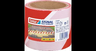 2x Tesa afzetlint/markeerlint rood/wit 8 cm x 100 mtr - Klus/bouwbenodigdheden - Afzetlinten/markeerlinten - Gevarenzone linten - Weg/parkeerplaats afzetten met lint