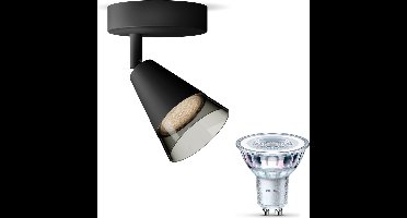 Philips Cleft Opbouwspot (Zwart) - Warmwit Licht - Wandspot of Plafondspot met 1 Lichtpunt - GU10 - SceneSwitch - Eenvoudig Dimbaar met Je Klassieke Schakelaar