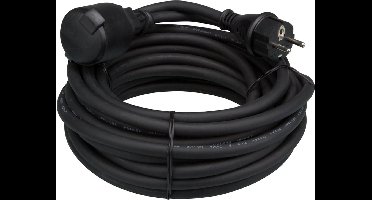 Perel Verlengkabel, H05RR-F 3G2.5, 10 m, 16 A/230 V, 3680 W, type E/F, IP44, rubber, zwart