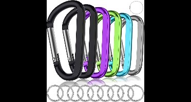 6-Delig 78mm Karabijnhaken Set met Sleutelringen - Musketonhaak - Carabijn Sleutelhangers - Musketon D-vorm Carabiner - Grote Karabijn haak - Karabijnsluitingen en ringetjes - Carabijnhaak Aluminium