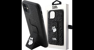 Karl - Lagerfeld - Gripstand Saffiano Choupette Pins Case voor iPhone - 11 / Xr - Zwart
