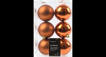 Decoris kerstballen - 18x stuks - 8 cm - koper/cognac bruin -kunststof -kerstversiering
