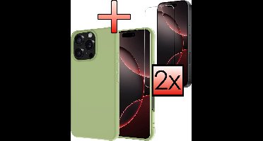 Hoesje - Met 2x Screenprotector - Geschikt voor Apple iPhone 16 Pro - Sterk & Shockproof - Back Cover - Siliconen Case - Telefoon Hoes - Groen