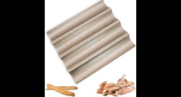 Bakplaat voor 4 geperforeerde stokbrood, Franse broodvorm, anti-aanbaklaag