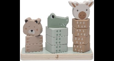 Jollein - Houten Stapeltoren - Jungle Jambo - Jungle Dieren - Krokodil, Cheetah en Giraffe - 100% FSC