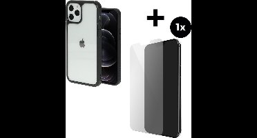 Mobiparts Rugged Clear Case hoesje geschikt voor Apple iPhone 12 met 1 Screenprotector van Gehard Glas - Zwart/Transparent