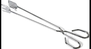 Barbecuetang/vleestang RVS zilver met vork/lepel kartelrand 35 cm - Barbecue/bbq tangen